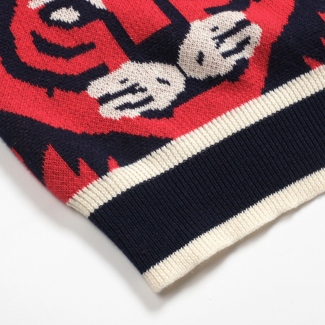 Dampikétröja med V-ringad röd jacquardstickad konst