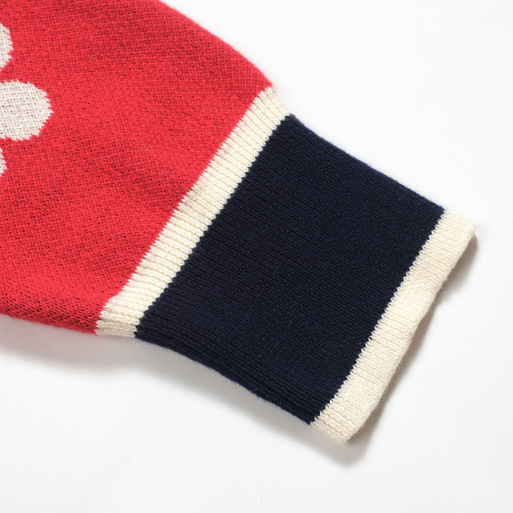 Dampikétröja med V-ringad röd jacquardstickad konst