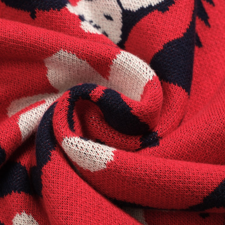 Dampikétröja med V-ringad röd jacquardstickad konst