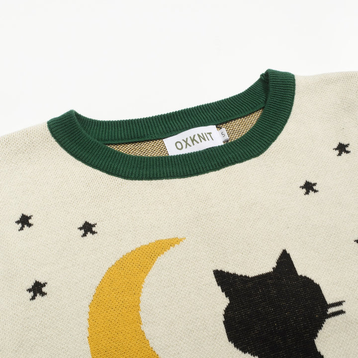 Women's apricot night cat vintage knitwear