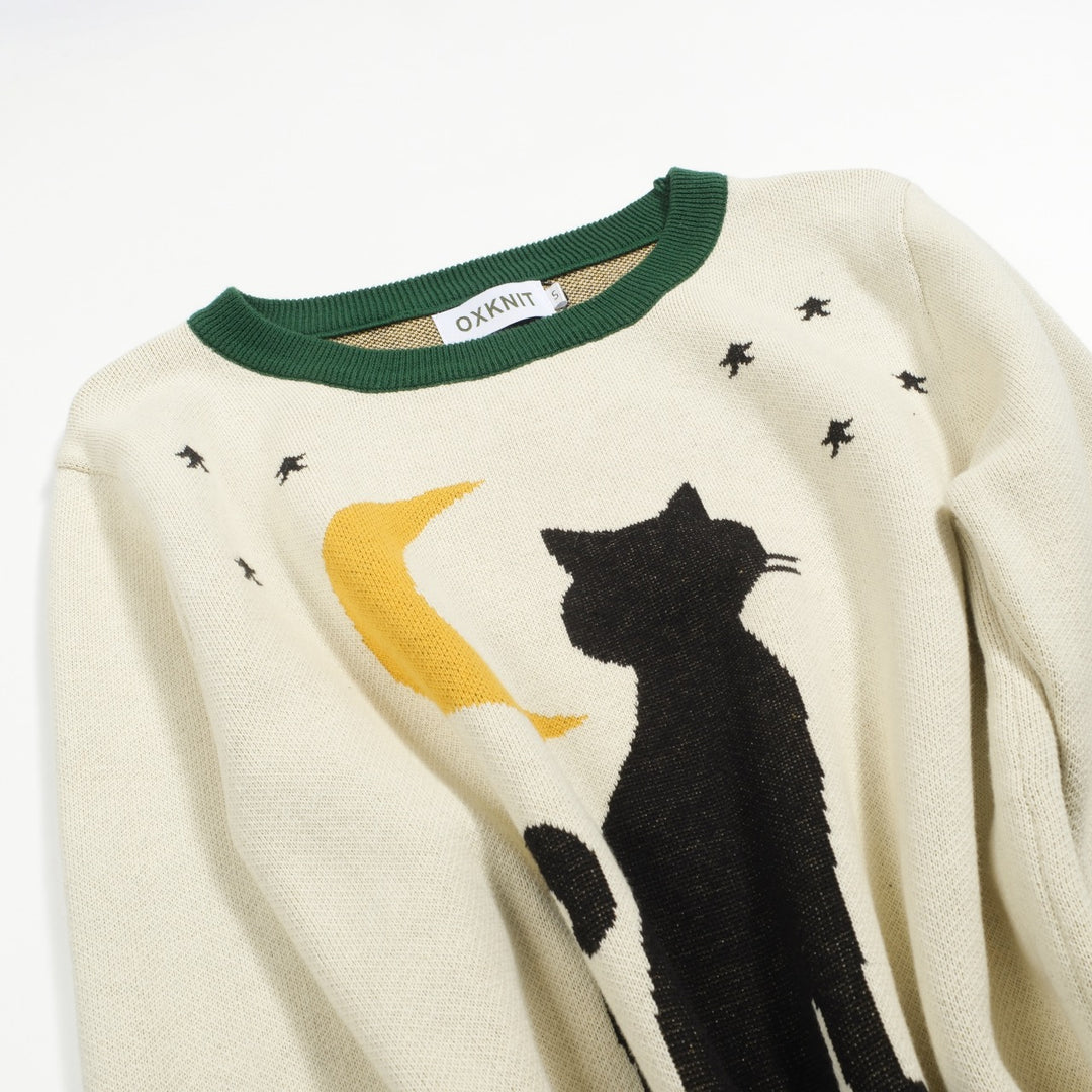 Women's apricot night cat vintage knitwear