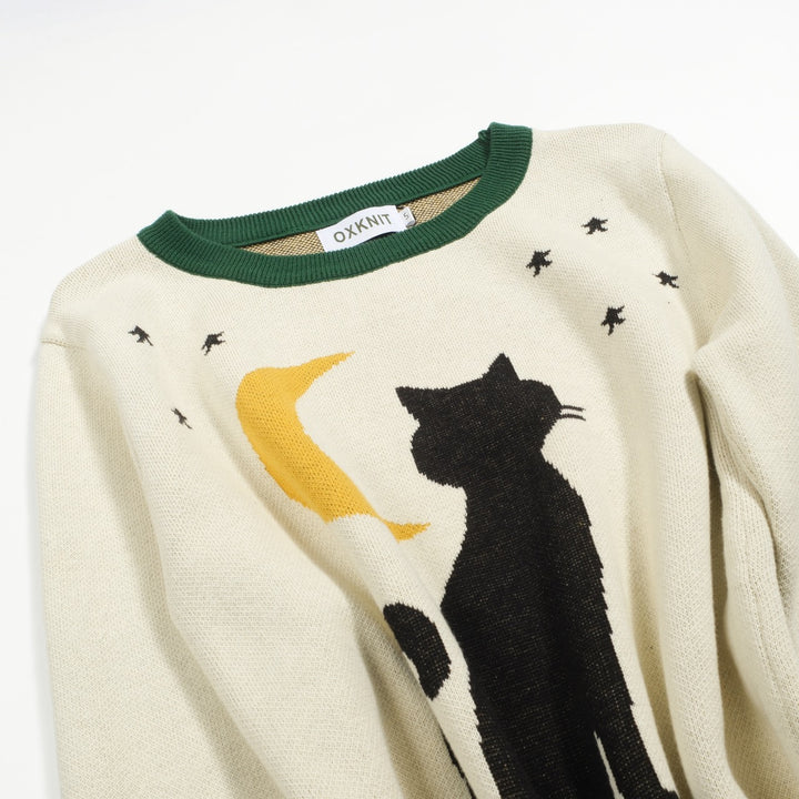 Women's apricot night cat vintage knitwear