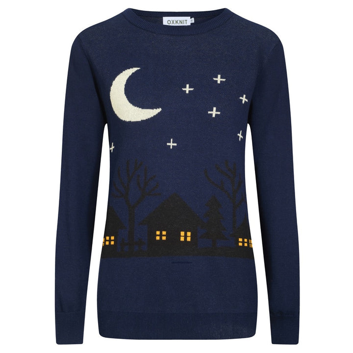 Mörkblå stickade plagg i jacquard för kvinnor