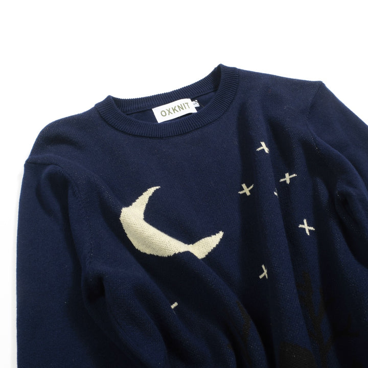 Mörkblå stickade plagg i jacquard för kvinnor