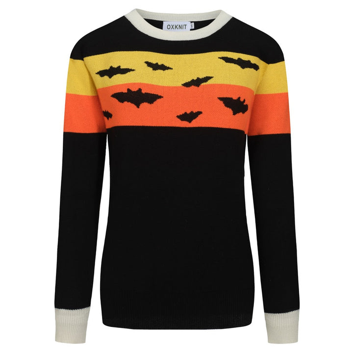 Jersey de punto jacquard con murciélago de Halloween negro para mujer