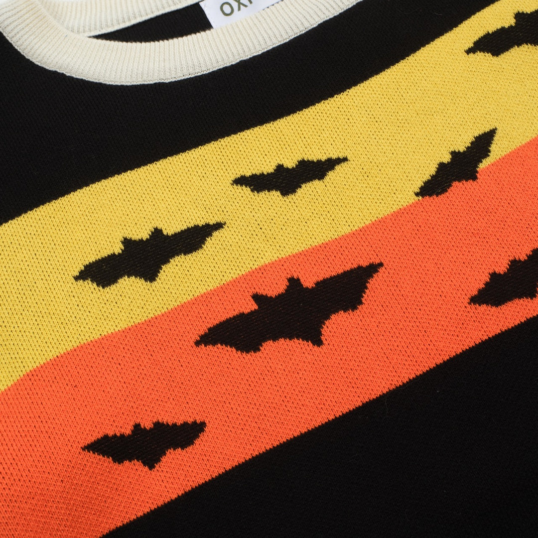 Jersey de punto jacquard con murciélago de Halloween negro para mujer
