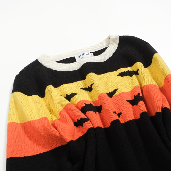 Jersey de punto jacquard con murciélago de Halloween negro para mujer