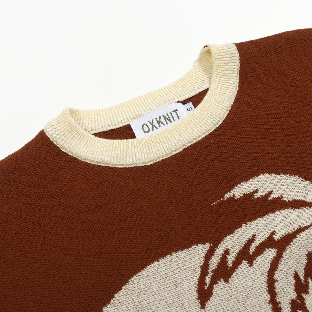 Men's brown coconut jacquard vintage casual knitwear