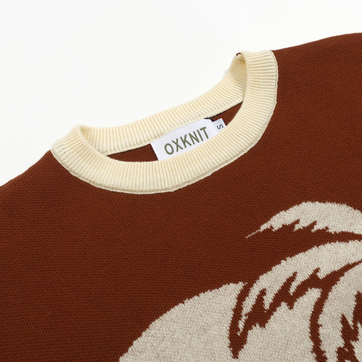 Men's brown coconut jacquard vintage casual knitwear