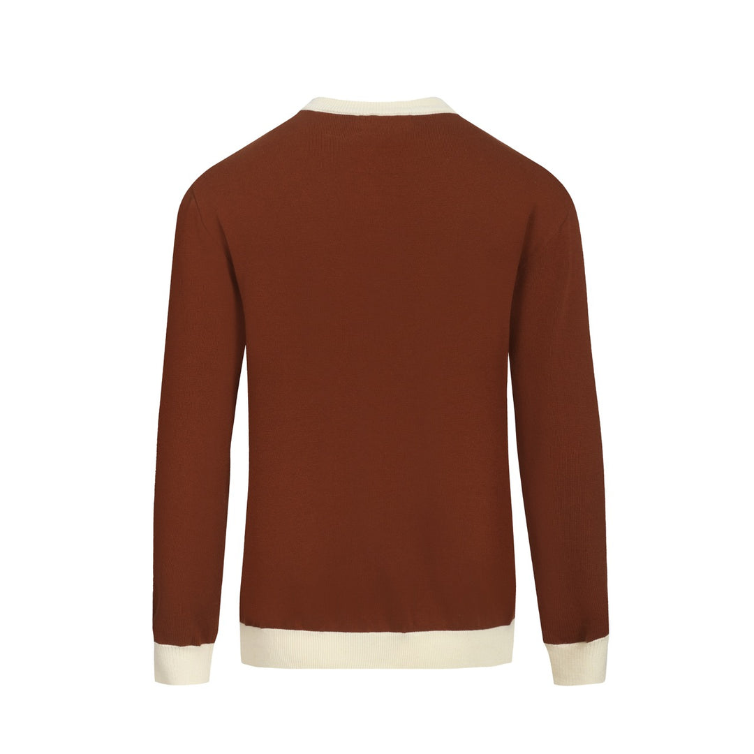 Men's brown coconut jacquard vintage casual knitwear