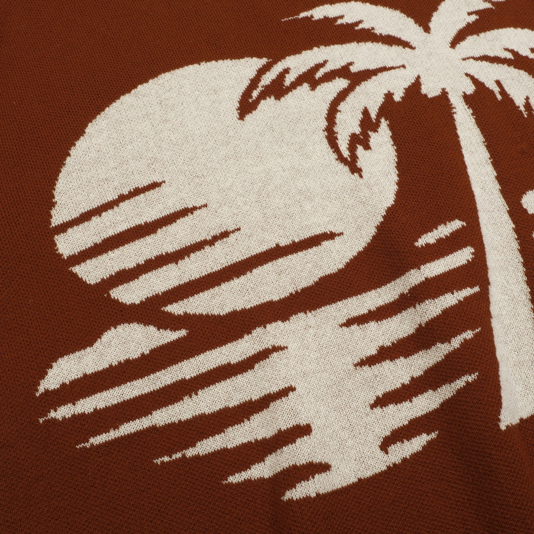 Men's brown coconut jacquard vintage casual knitwear