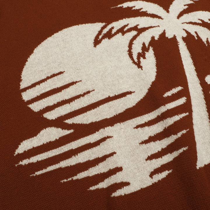 Men's brown coconut jacquard vintage casual knitwear