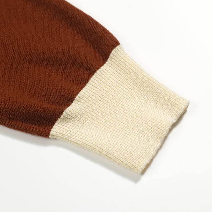 Men's brown coconut jacquard vintage casual knitwear