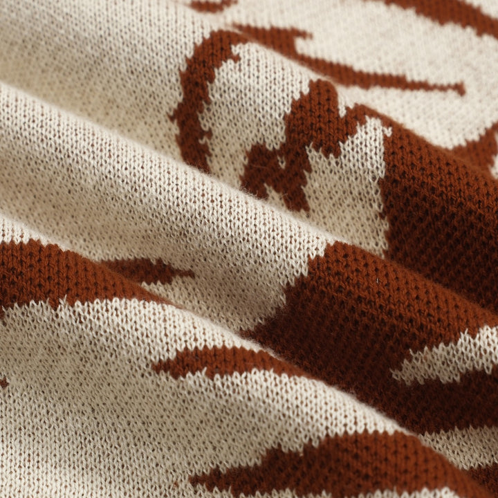 Men's brown coconut jacquard vintage casual knitwear