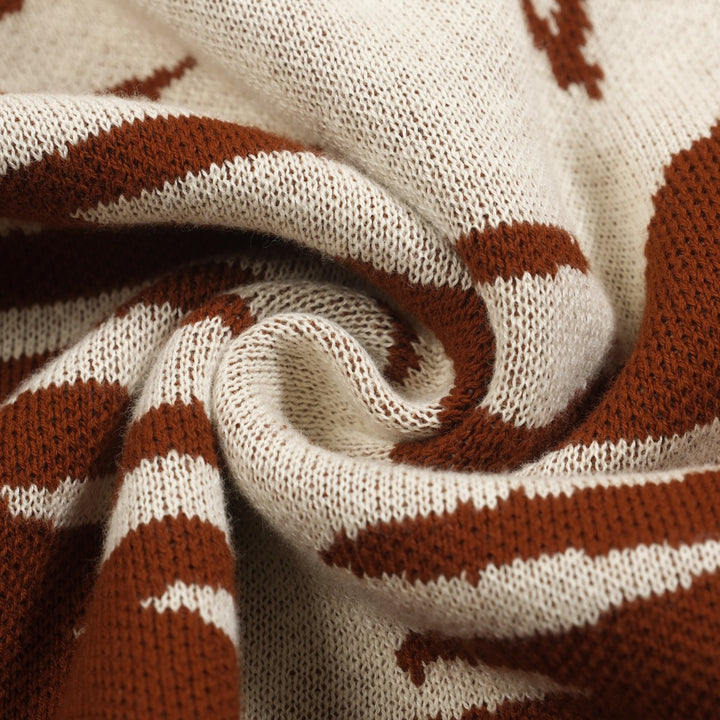 Men's brown coconut jacquard vintage casual knitwear