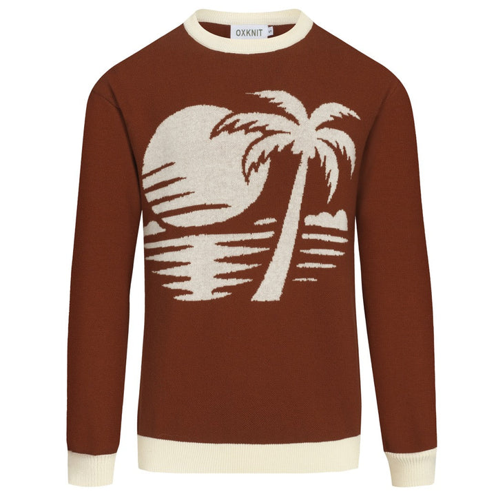 Men's brown coconut jacquard vintage casual knitwear