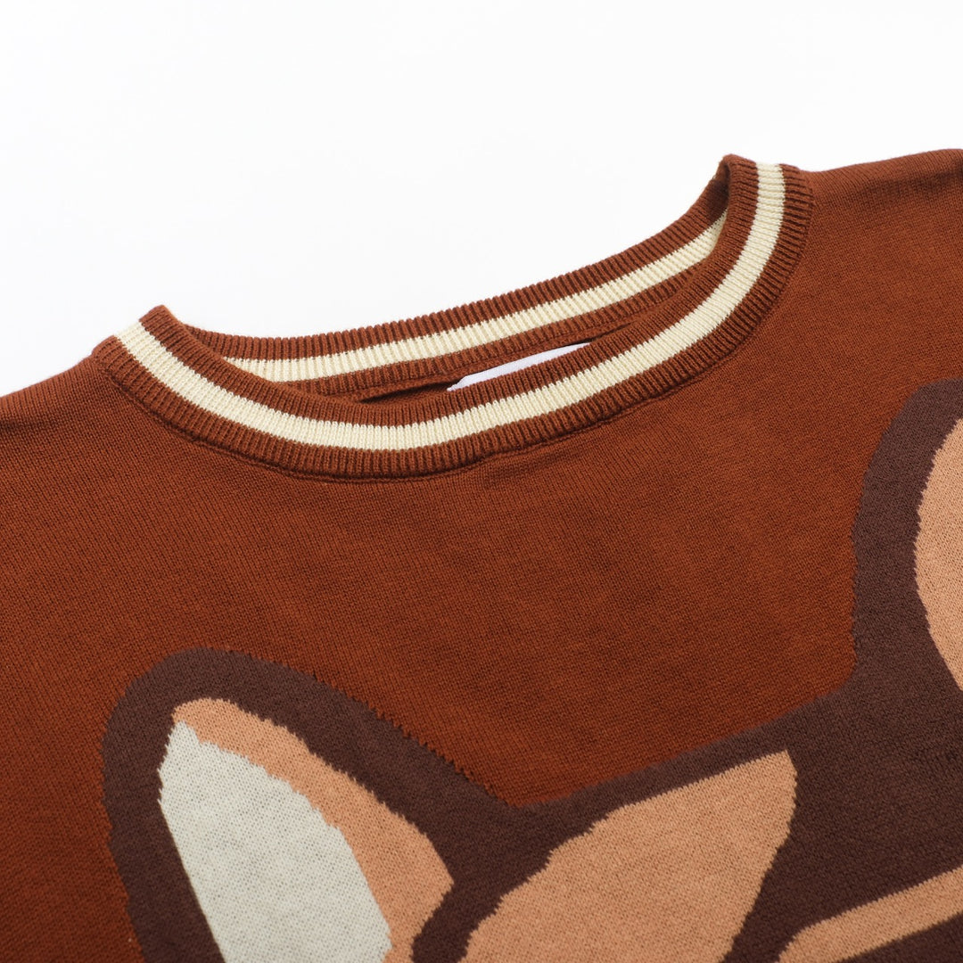 Men's brown French bulldog jacquard vintage knitwear