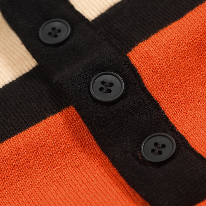 Men's apricot vintage square jacquard knit polo shirt