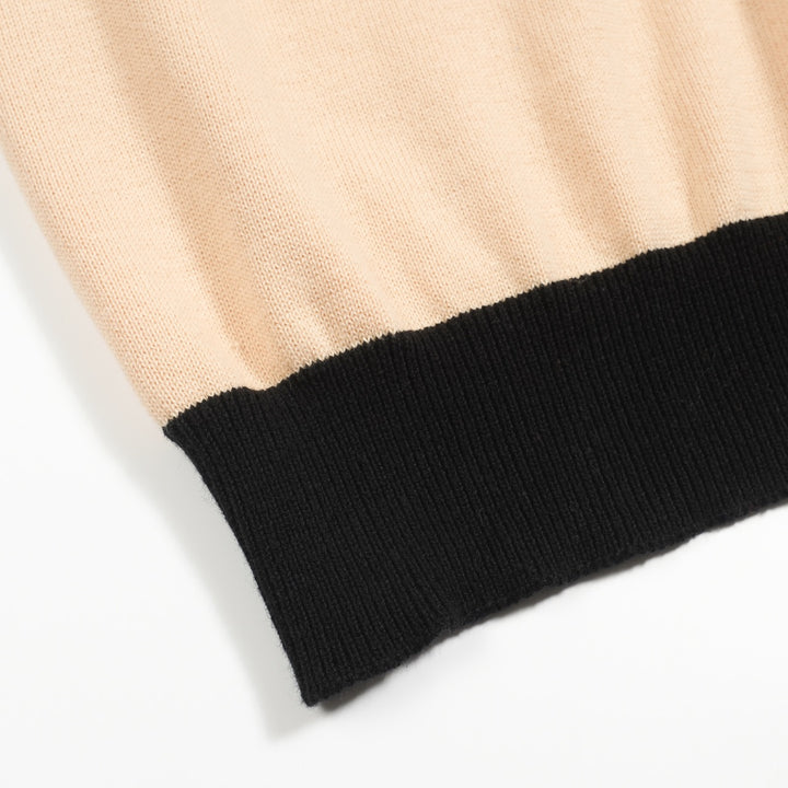 Men's apricot vintage square jacquard knit polo shirt