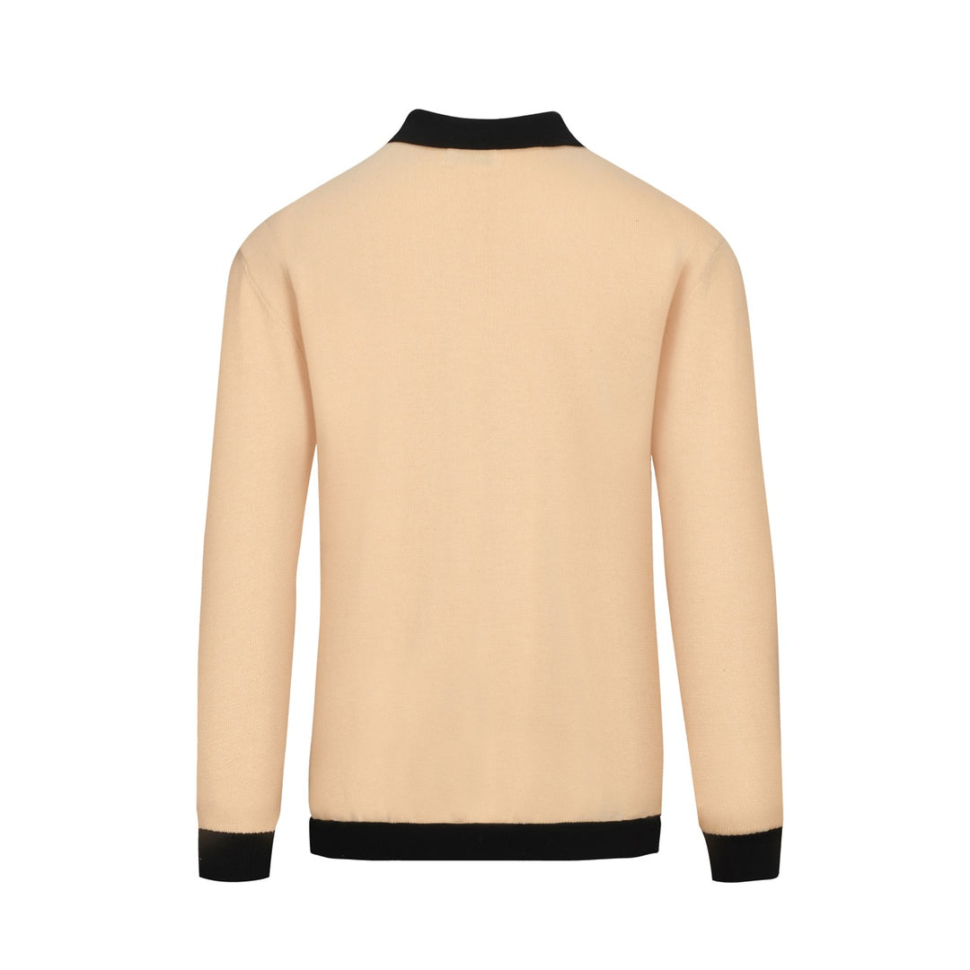 Men's apricot vintage square jacquard knit polo shirt