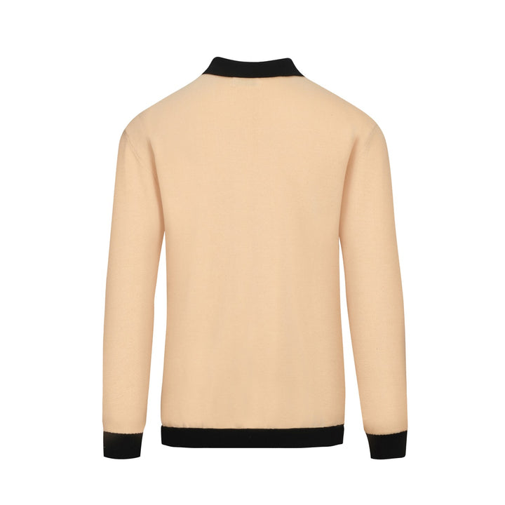 Men's apricot vintage square jacquard knit polo shirt