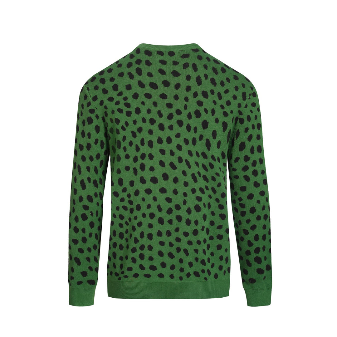 Men's green vintage leopard print jacquard knitwear