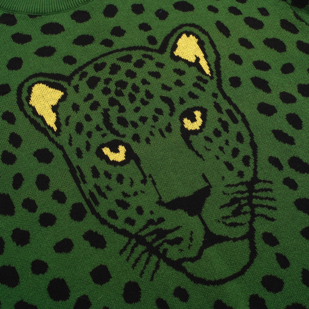 Men's green vintage leopard print jacquard knitwear