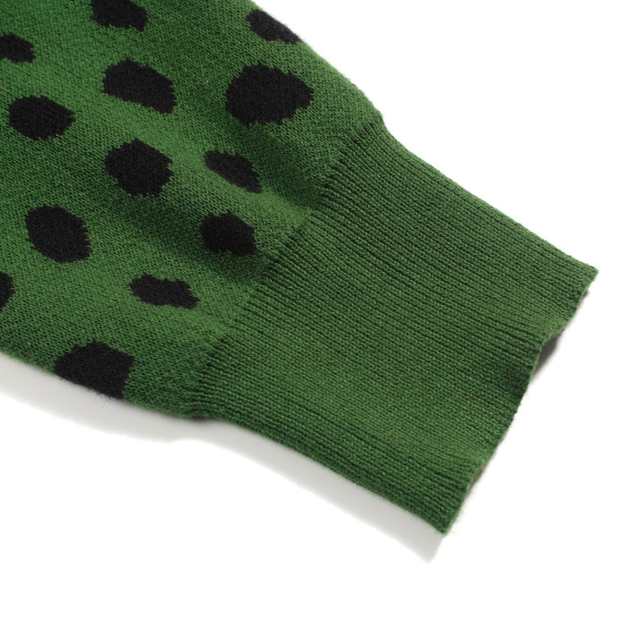 Men's green vintage leopard print jacquard knitwear