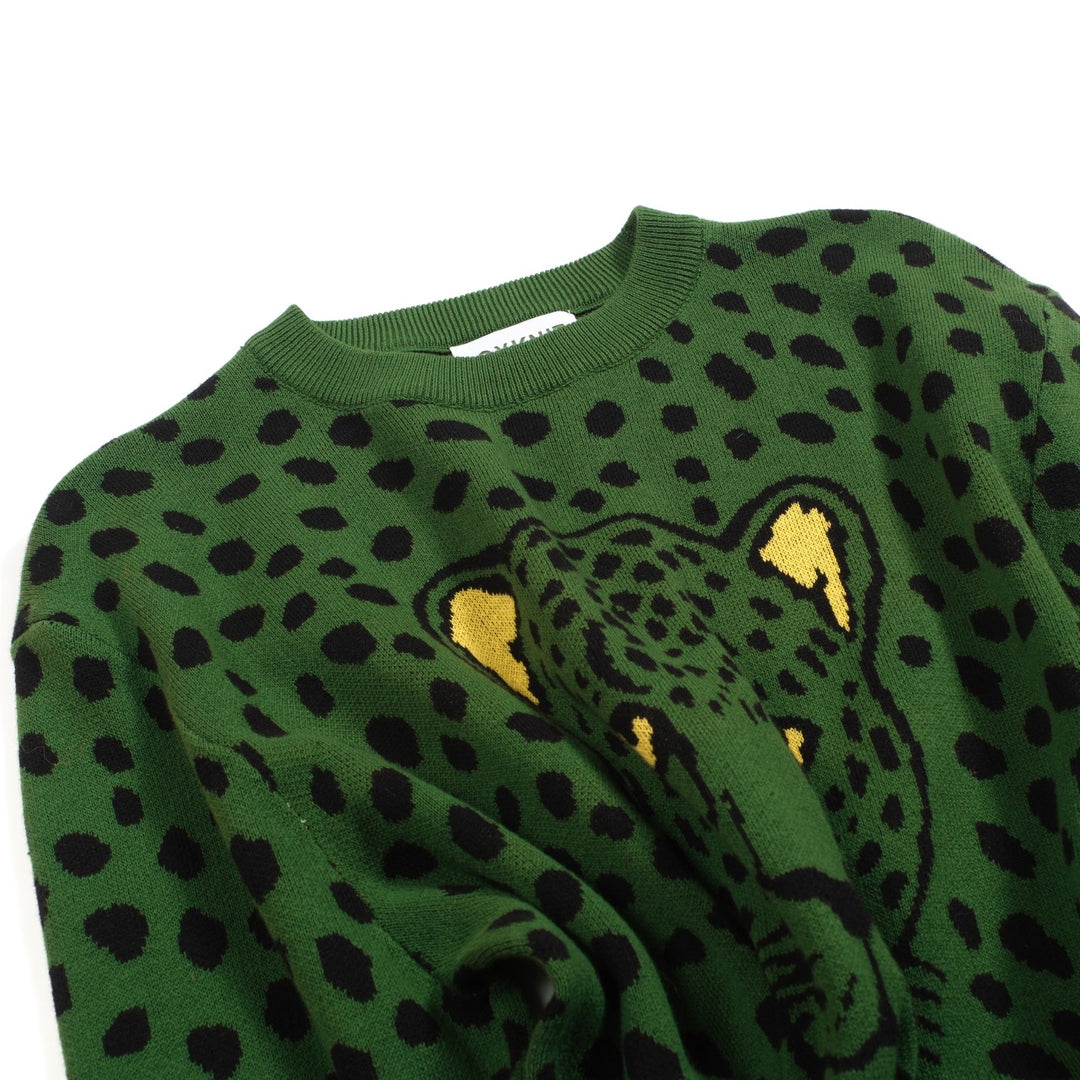 Men's green vintage leopard print jacquard knitwear