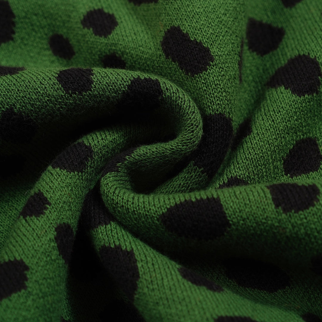 Men's green vintage leopard print jacquard knitwear