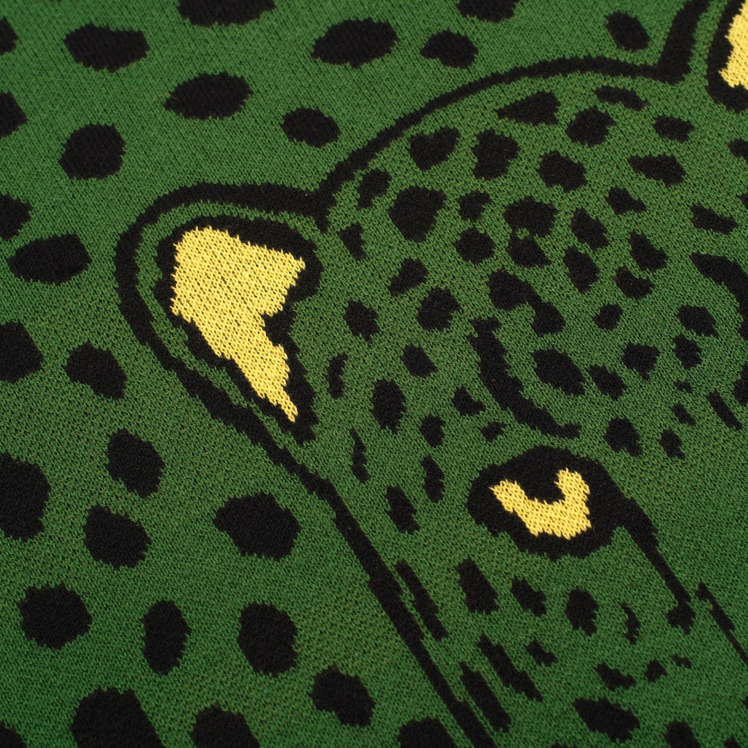 Men's green vintage leopard print jacquard knitwear