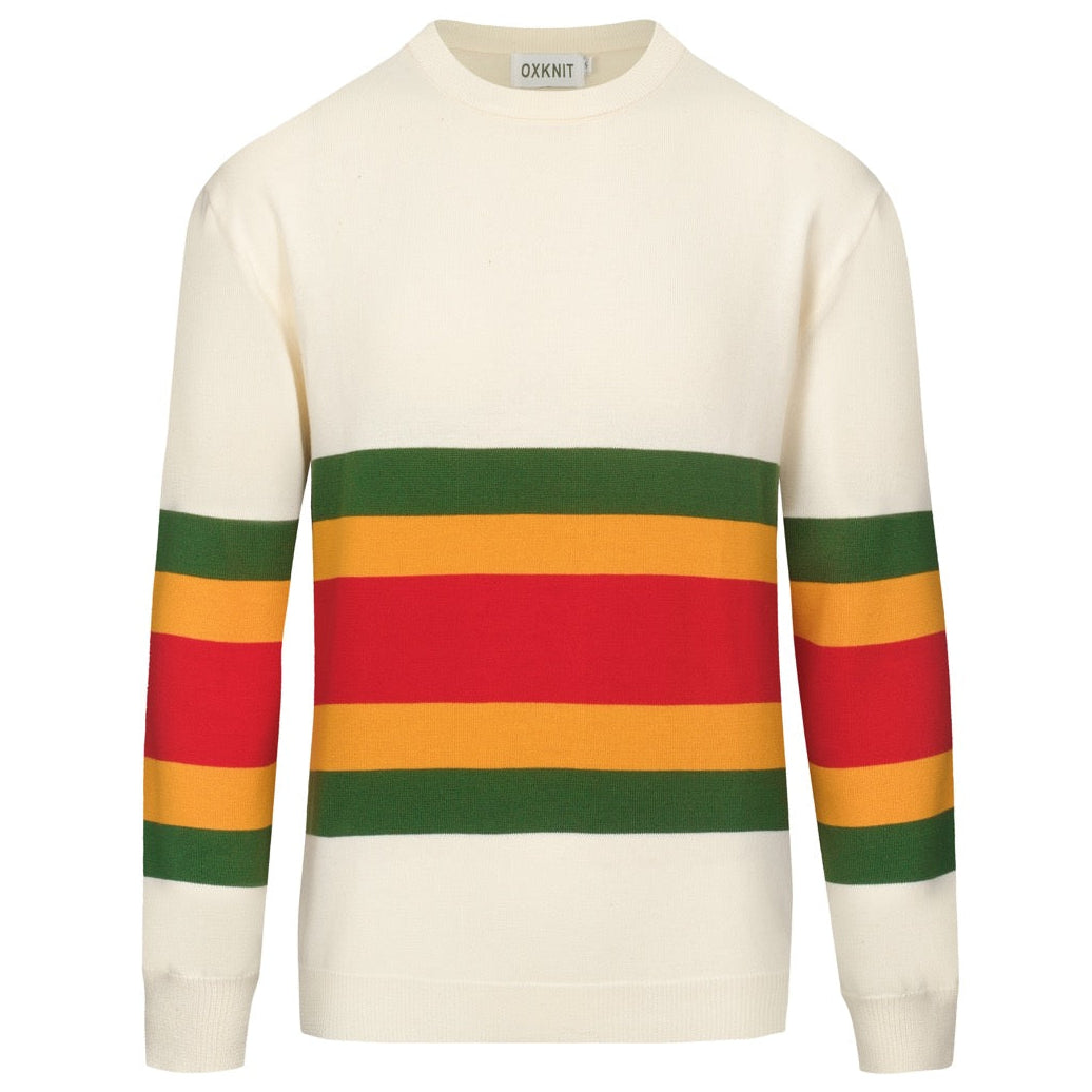 Men's white vintage aesthetic striped casual knitwear