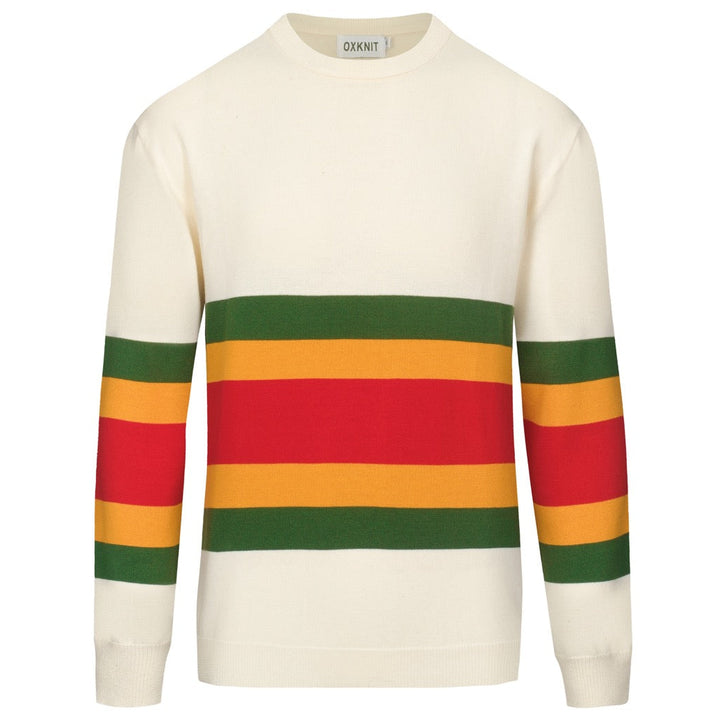 Men's white vintage aesthetic striped casual knitwear