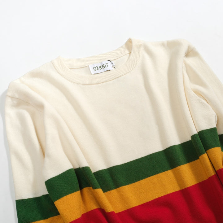 Men's white vintage aesthetic striped casual knitwear