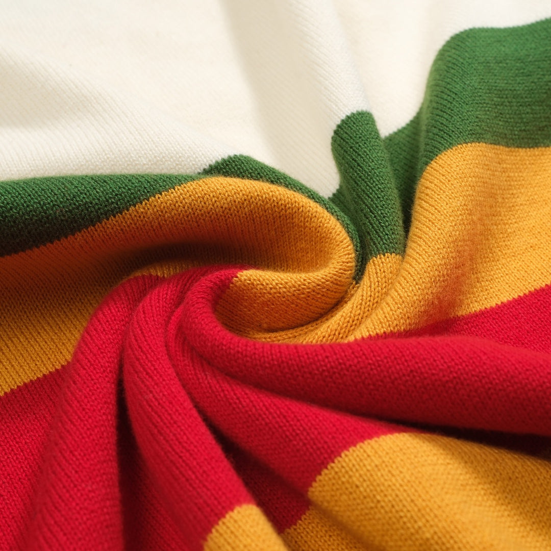 Men's white vintage aesthetic striped casual knitwear