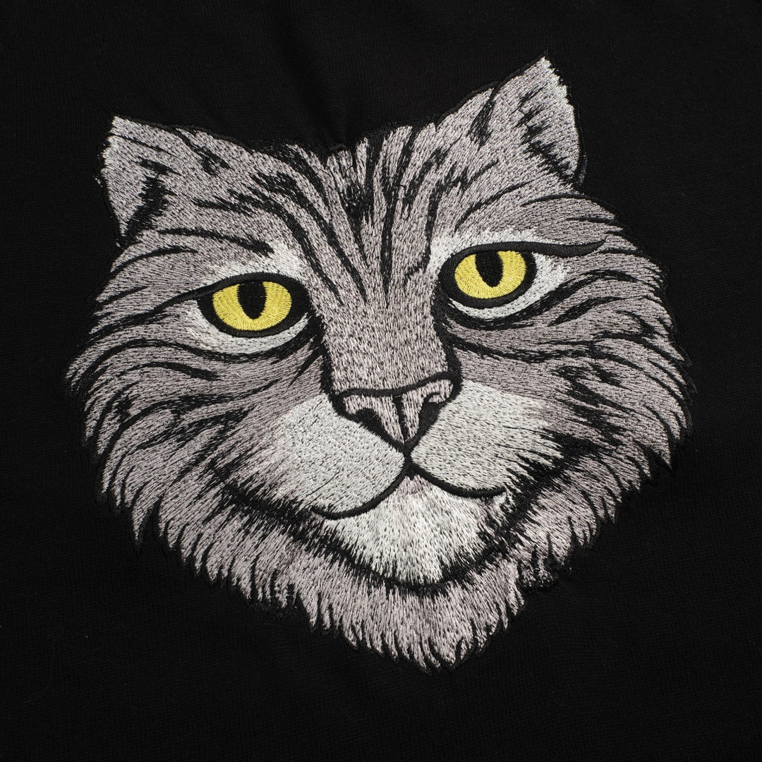 Men's black embroidered black cat head casual knitwear