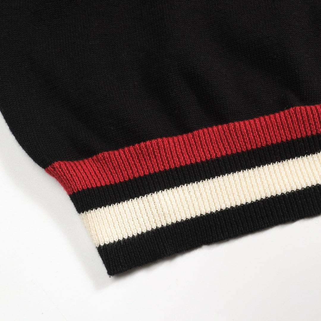 Men's black embroidered black cat head casual knitwear