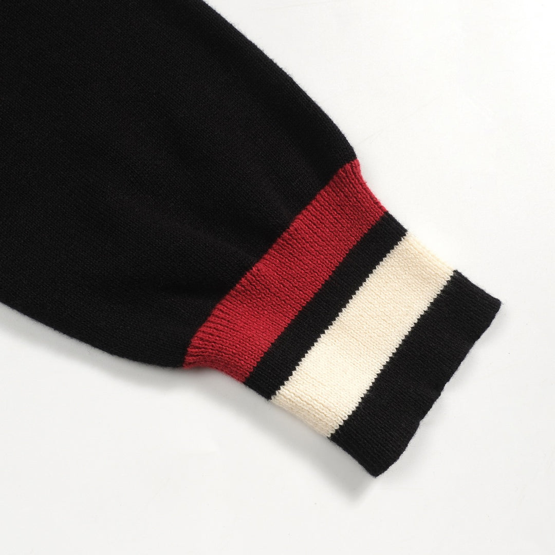 Men's black embroidered black cat head casual knitwear