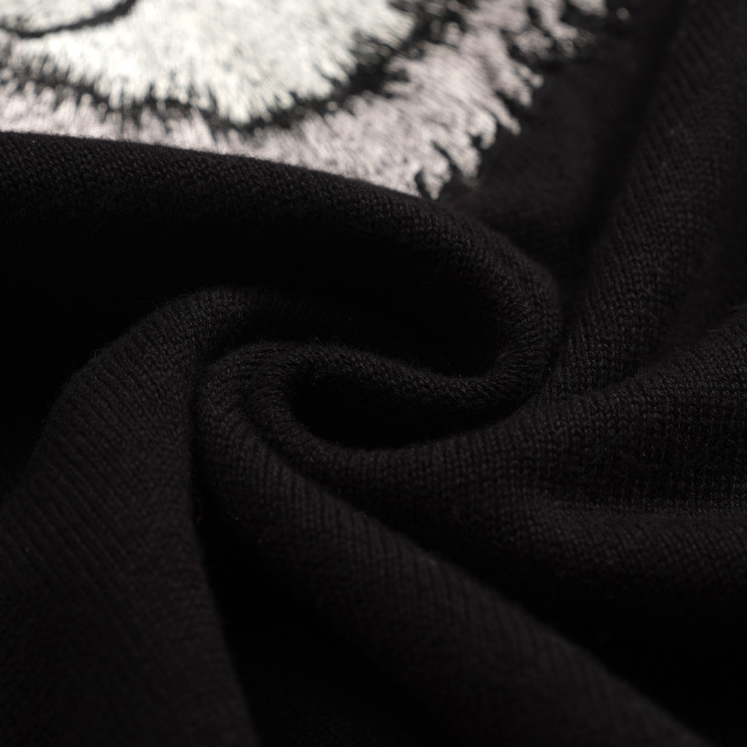 Men's black embroidered black cat head casual knitwear