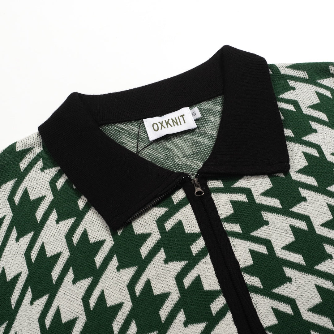 Men's vintage green vintage jacquard knitted cardigan