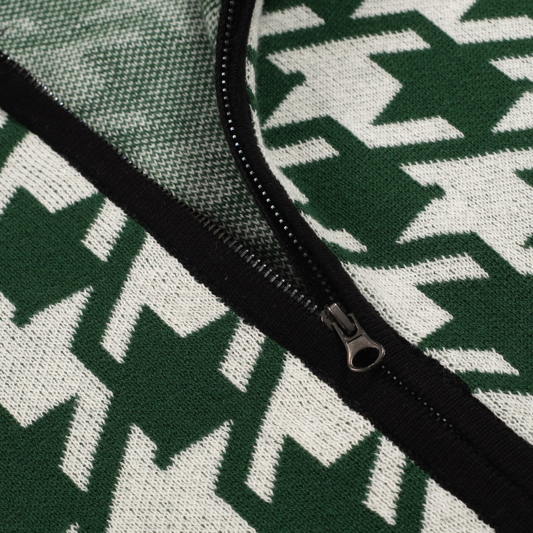 Men's vintage green vintage jacquard knitted cardigan