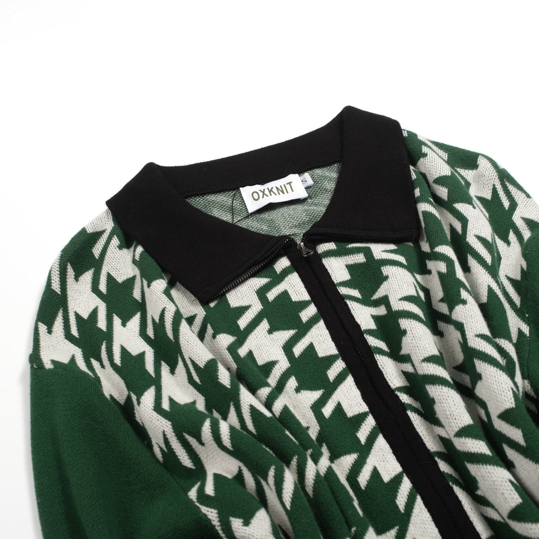 Men's vintage green vintage jacquard knitted cardigan