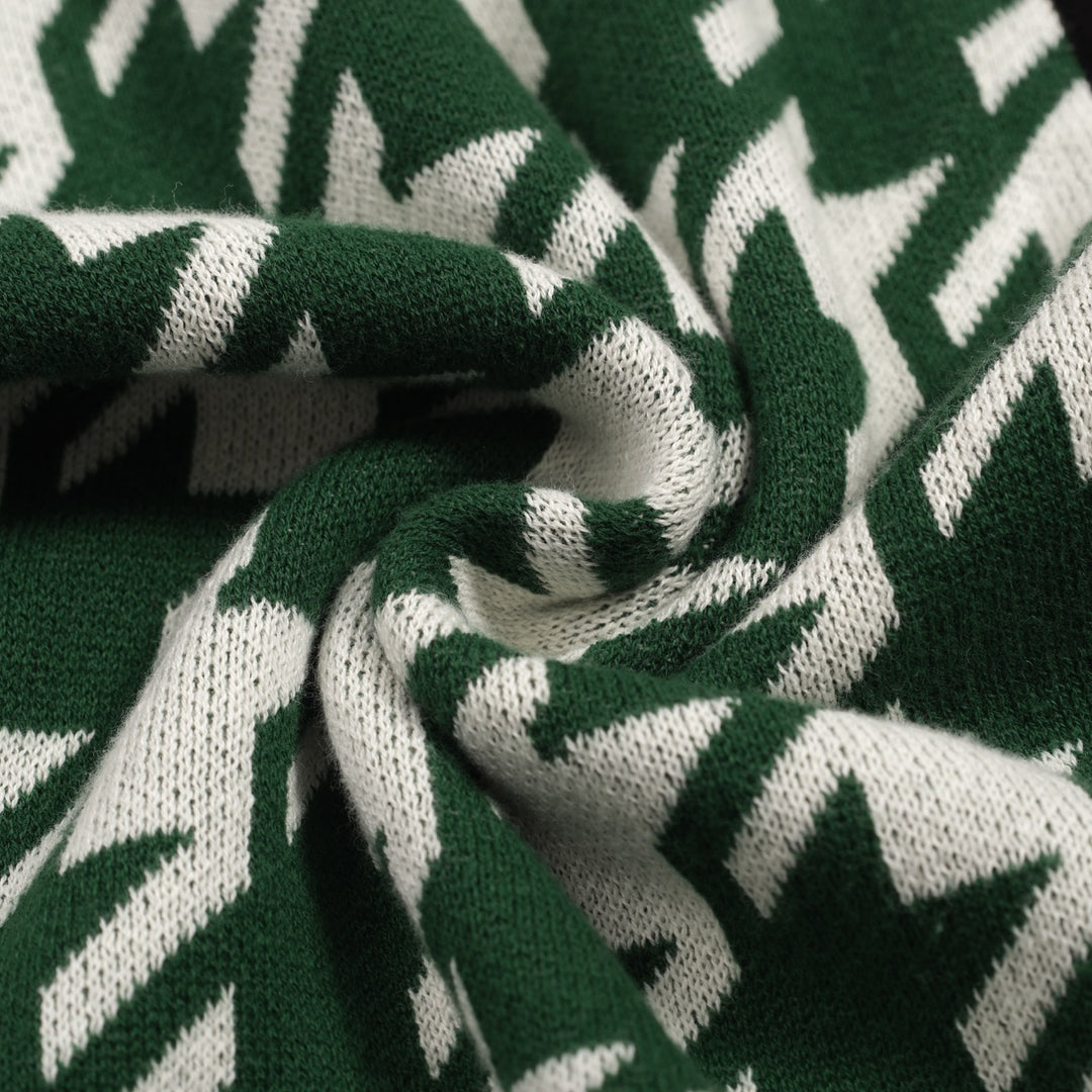 Men's vintage green vintage jacquard knitted cardigan