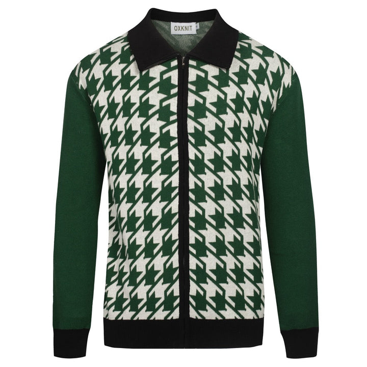 Men's vintage green vintage jacquard knitted cardigan