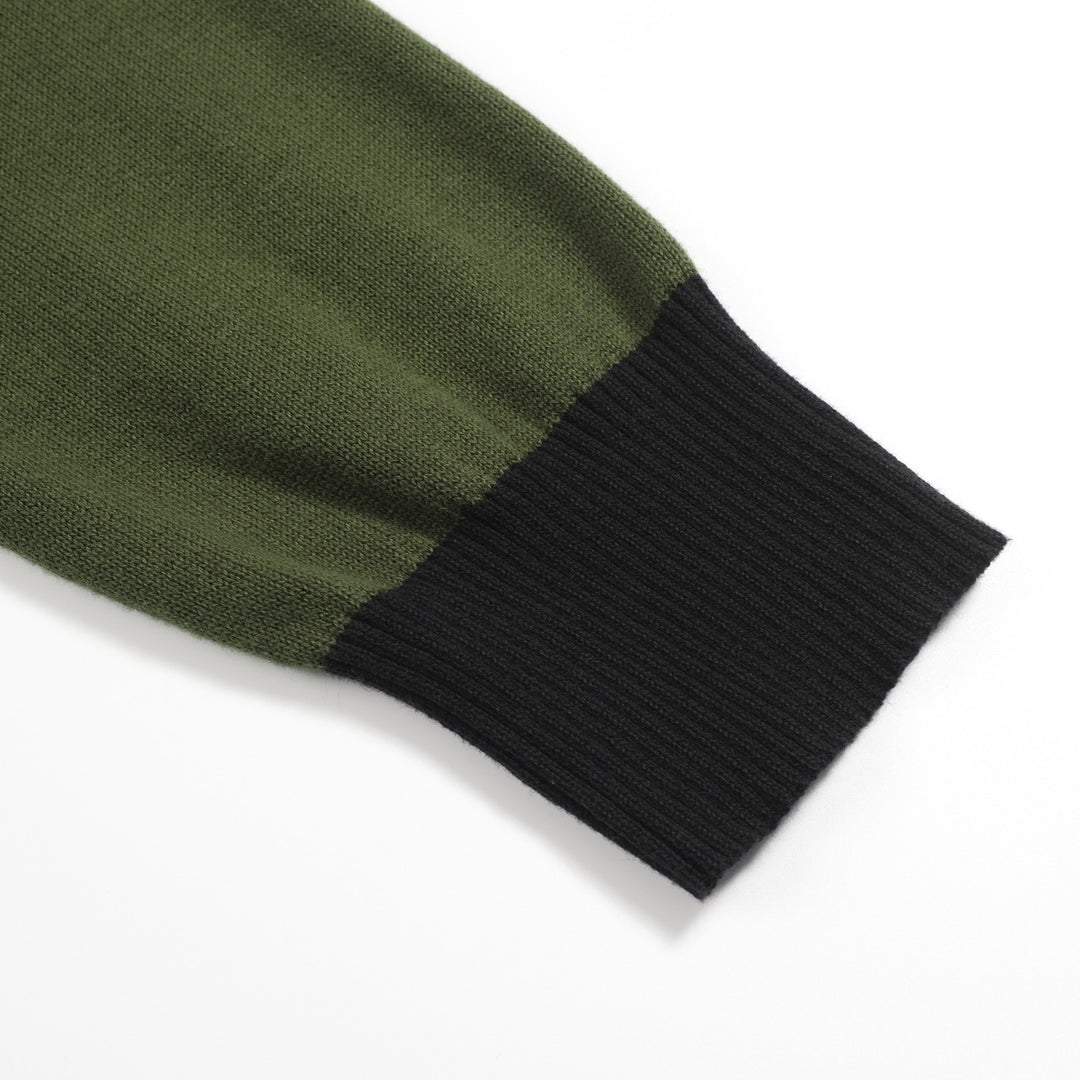 Men's green retro grid jacquard knitted cardigan