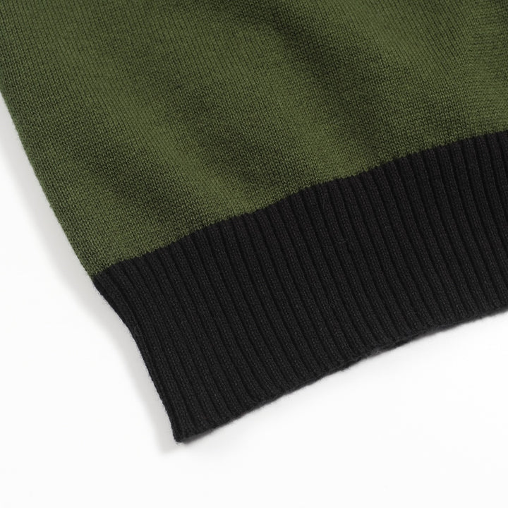 Men's green retro grid jacquard knitted cardigan