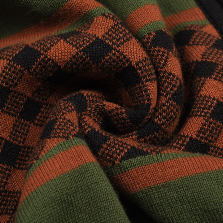 Men's green retro grid jacquard knitted cardigan