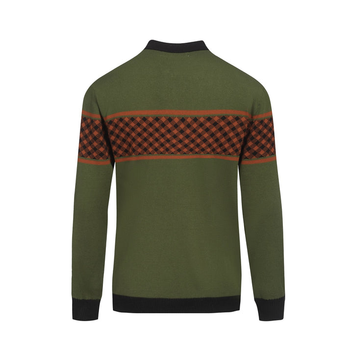 Men's green retro grid jacquard knitted cardigan
