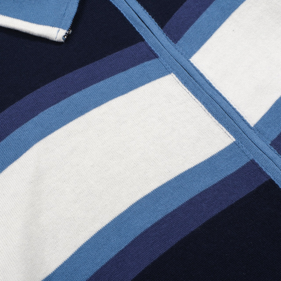 Men's blue art vintage jacquard striped knitted cardigan