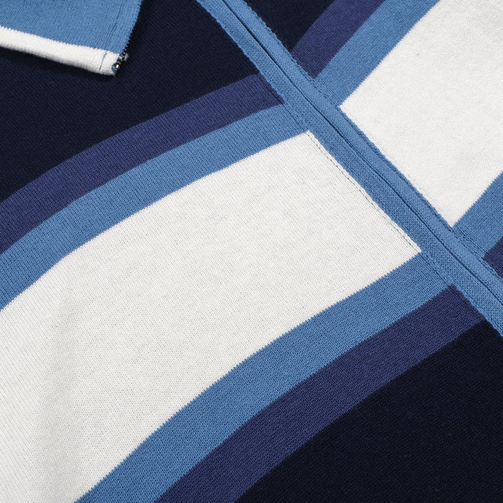 Men's blue art vintage jacquard striped knitted cardigan